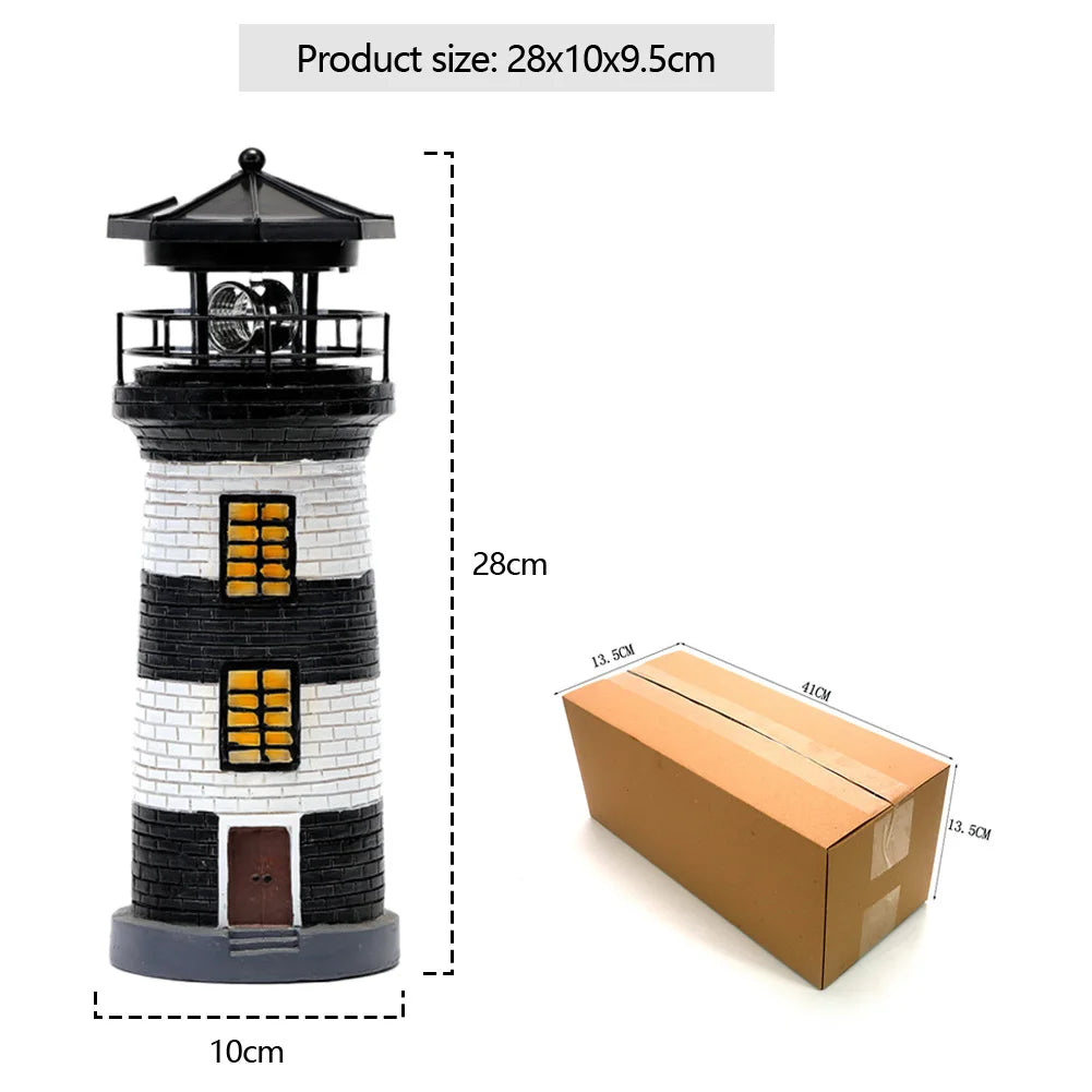 Solar Powered Resin Decorative Lighthouse Light Lighthouse Night Light Lighthouse Lantern Ornament for Home Yard Outdoor Decor