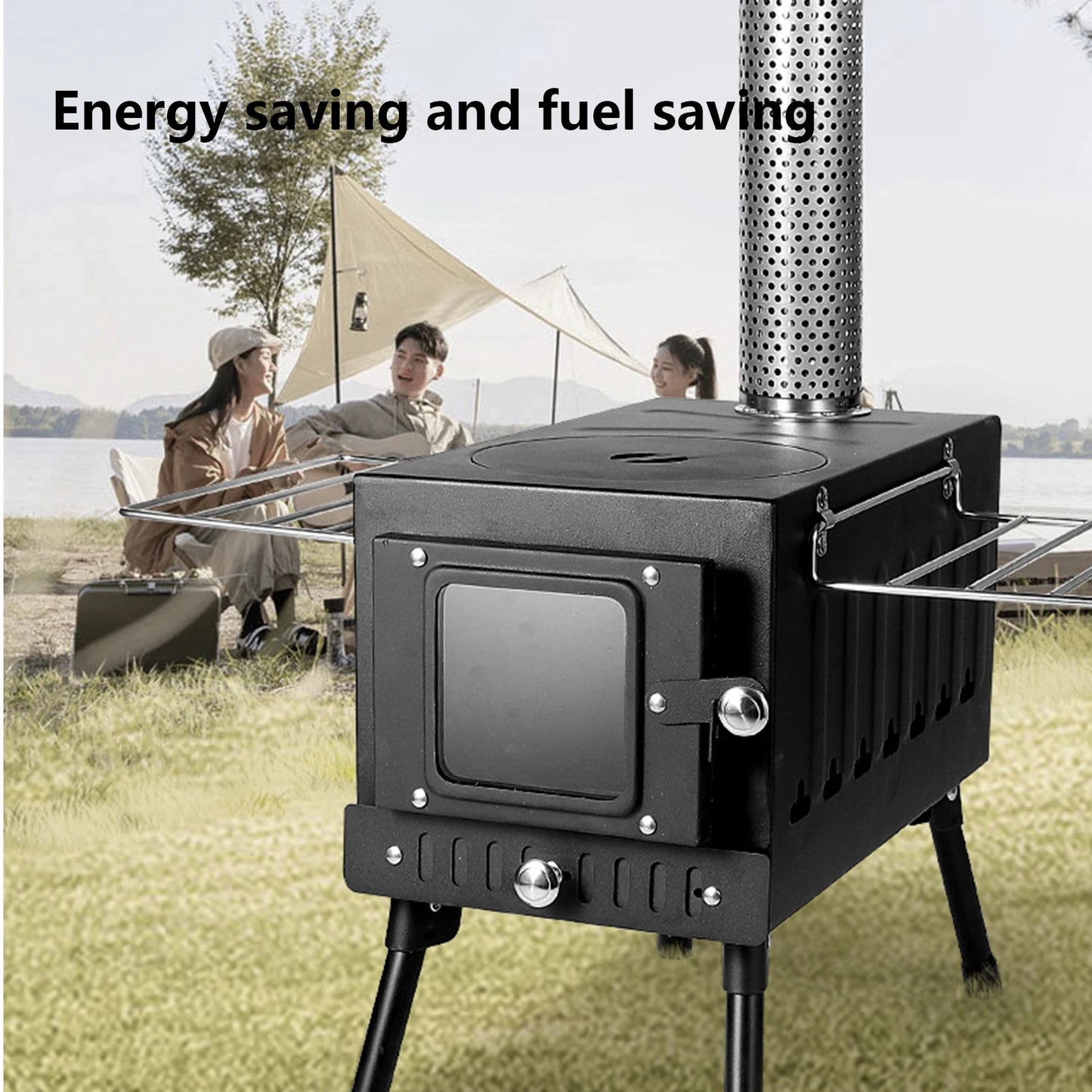 Camping Firewood Stove Portable Tent Wood Burning Stove With Chimney Folding Fire Wood Heater BBQ Grill For Camp Fishing