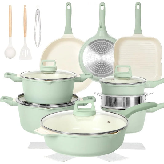 23pcs Pots and Pans Set Non Stick, Kitchen Cookware Set with Casserole, Frying & Saucepans, Oven Safe & Stovetop Agnostic (Gas,