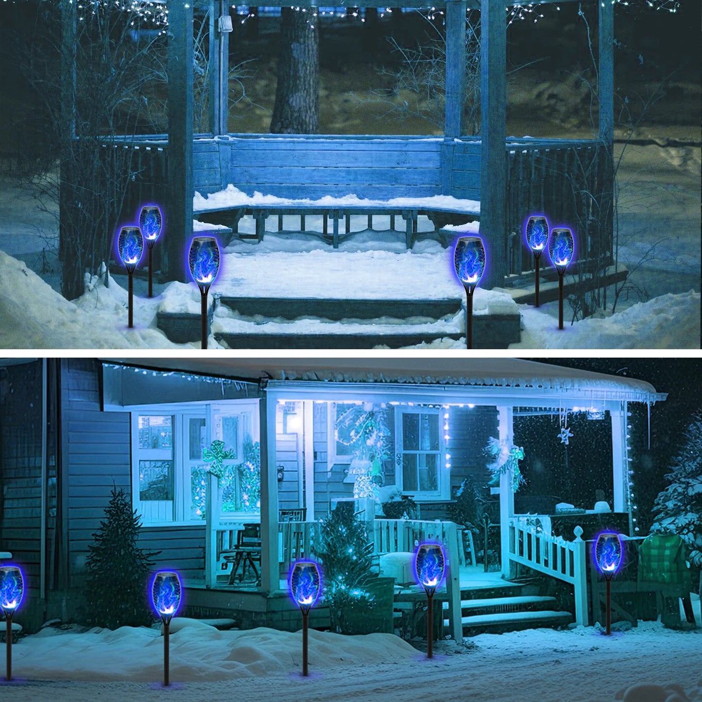 8 Pack Solar Lights Outdoor Blue Solar Torch Flickering Flame Waterproof Garden Decor Solar Landscape Decoration for Lawn Yard