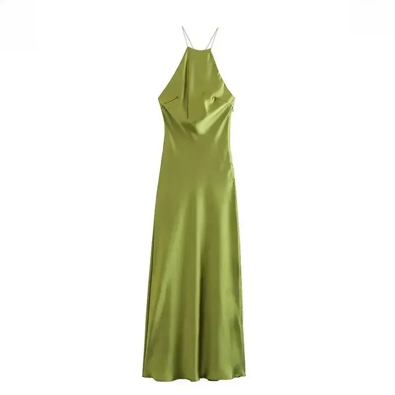 2025 Summer New Women's Dress Tanksilk-satin Feeling Sleeveless Dress 9588 Western Style Fashion