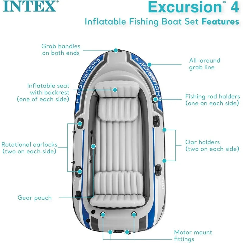 Intex Excursion Inflatable Boat Series with Deluxe 54 Inch Boat Oars and High Output Pump Super Tough PVC
