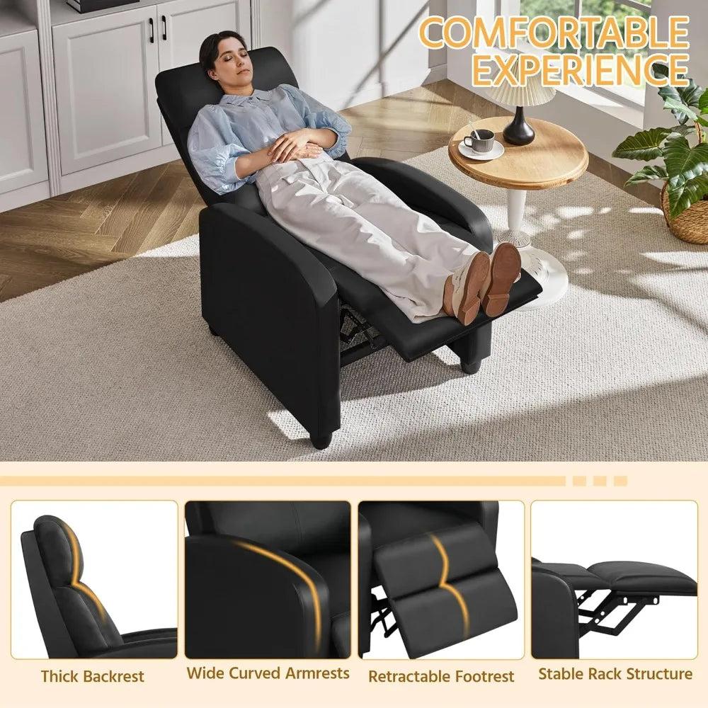 Recliner Chair PU Leather Recliner Sofa Home Theater Seating with Lumbar Support Overstuffed High-Density Sponge Push Back