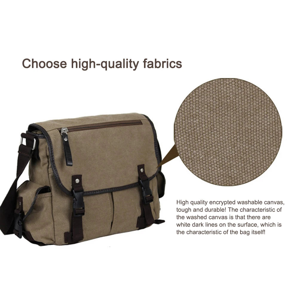 Large Capacity Vintage Crossbody Bag for Men and Women Adjustable Strap Water Resistant Messenger Handbag