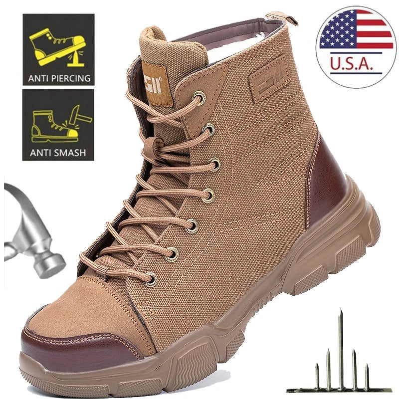 Men's Industrial Safety Shoes Steel Toe Cap Anti Smash Anti Puncture Outsole Outdoor Indestructible Construction Work Shoes