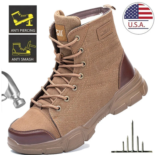 Men's Industrial Safety Shoes Steel Toe Cap Anti Smash Anti Puncture Outsole Outdoor Indestructible Construction Work Shoes
