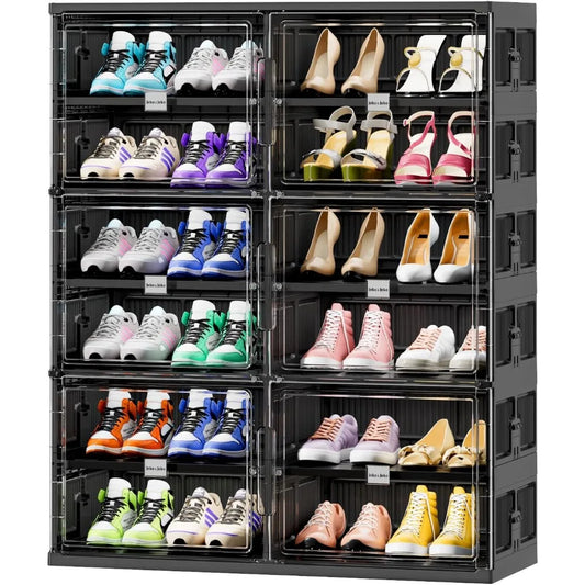 JEKO&JEKO 6 Tiers 24 Pairs Foldable Shoe Rack Organizer Fits Size 12 for Closet Entryway, Large Collapsible Shoe Storage Organiz