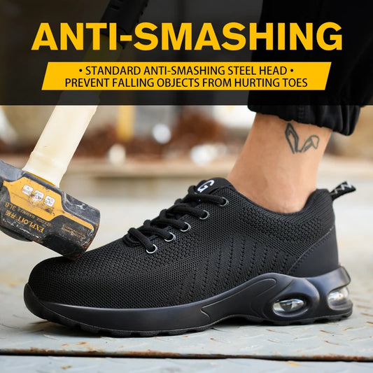 Fashionable Breathable Soft Sole Air Cushion Anti Smash Anti Puncture Work Shoes