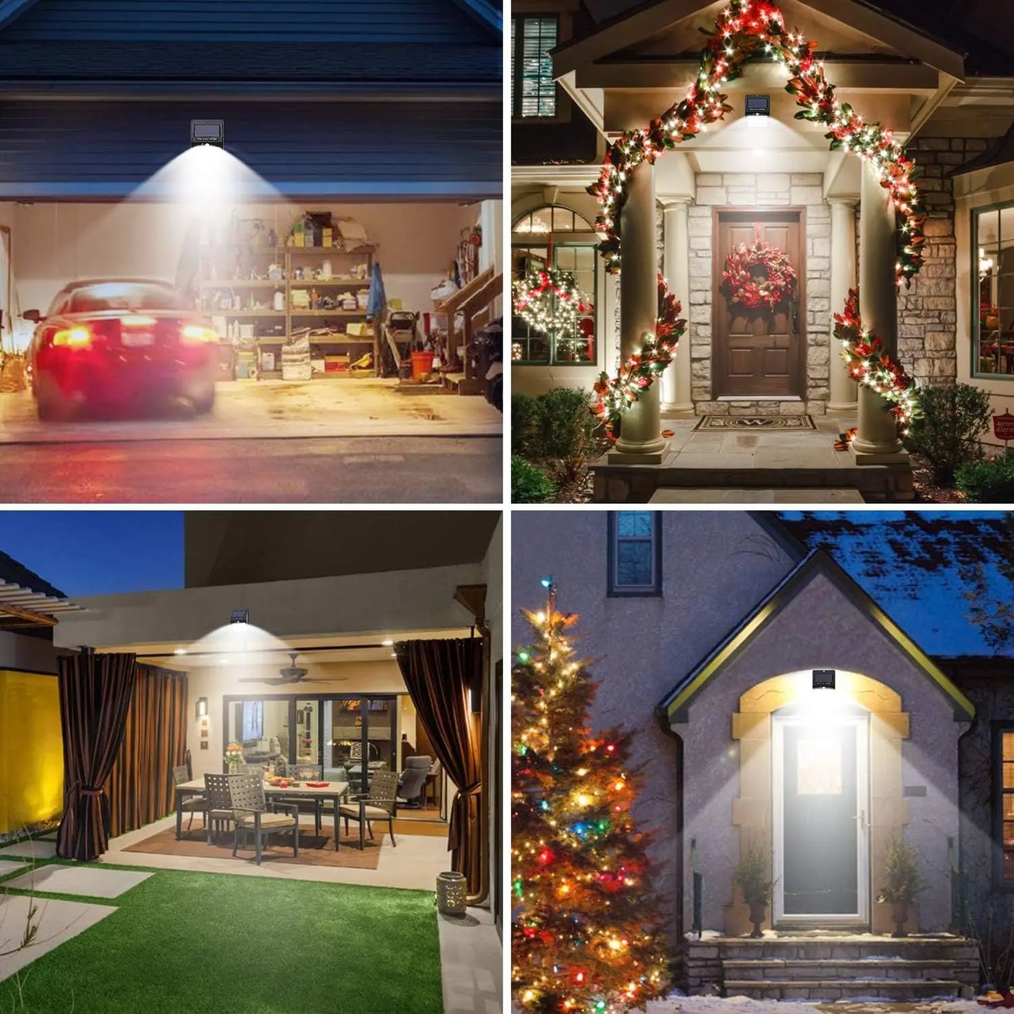 Solar Outdoor Lights - 4 Pack Motion Sensor Safety Lights with 3 Lighting Modes for Garden Fence, Patio Deck, Garage.