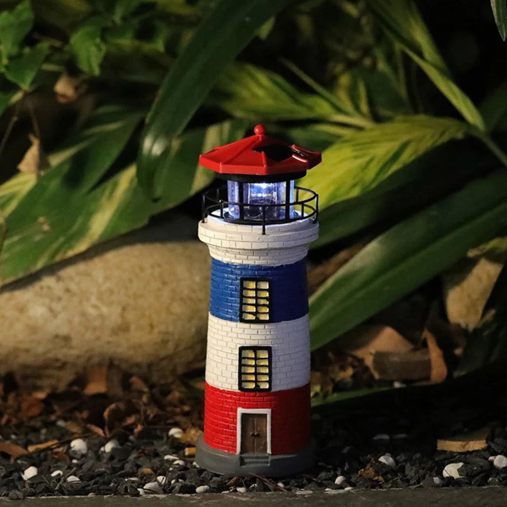 Solar Powered Resin Decorative Lighthouse Light Lighthouse Night Light Lighthouse Lantern Ornament for Home Yard Outdoor Decor