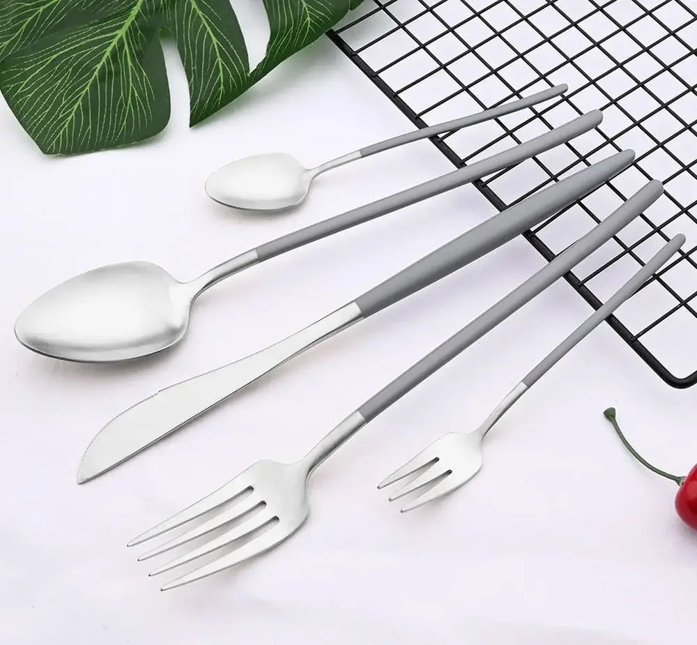 Silverware Set, 8-piece Pink Gold Stainless Steel Set(Off-White Silver,6Set)