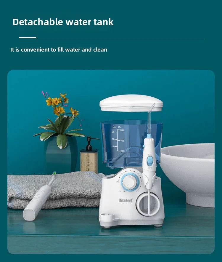 2-in-1 Electric Toothbrush Water Flosser Oral Irrigator 600ML Desktop Water Flosser Dental Irrigation with 7 Nozzles for Homeuse