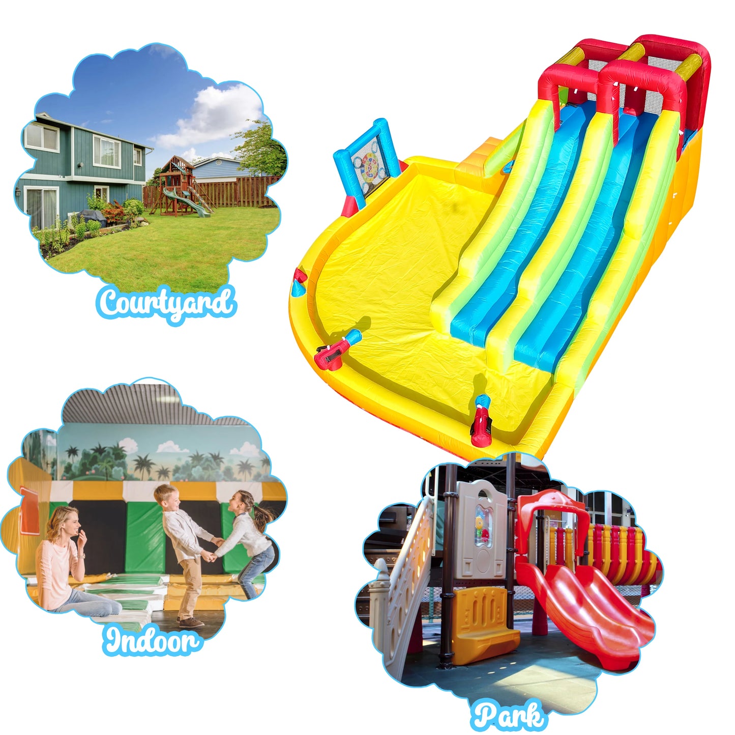 Kids Inflatable Double Water Slide Bounce House w/Water Gun Climbing Wall Dart Commercial children's playground