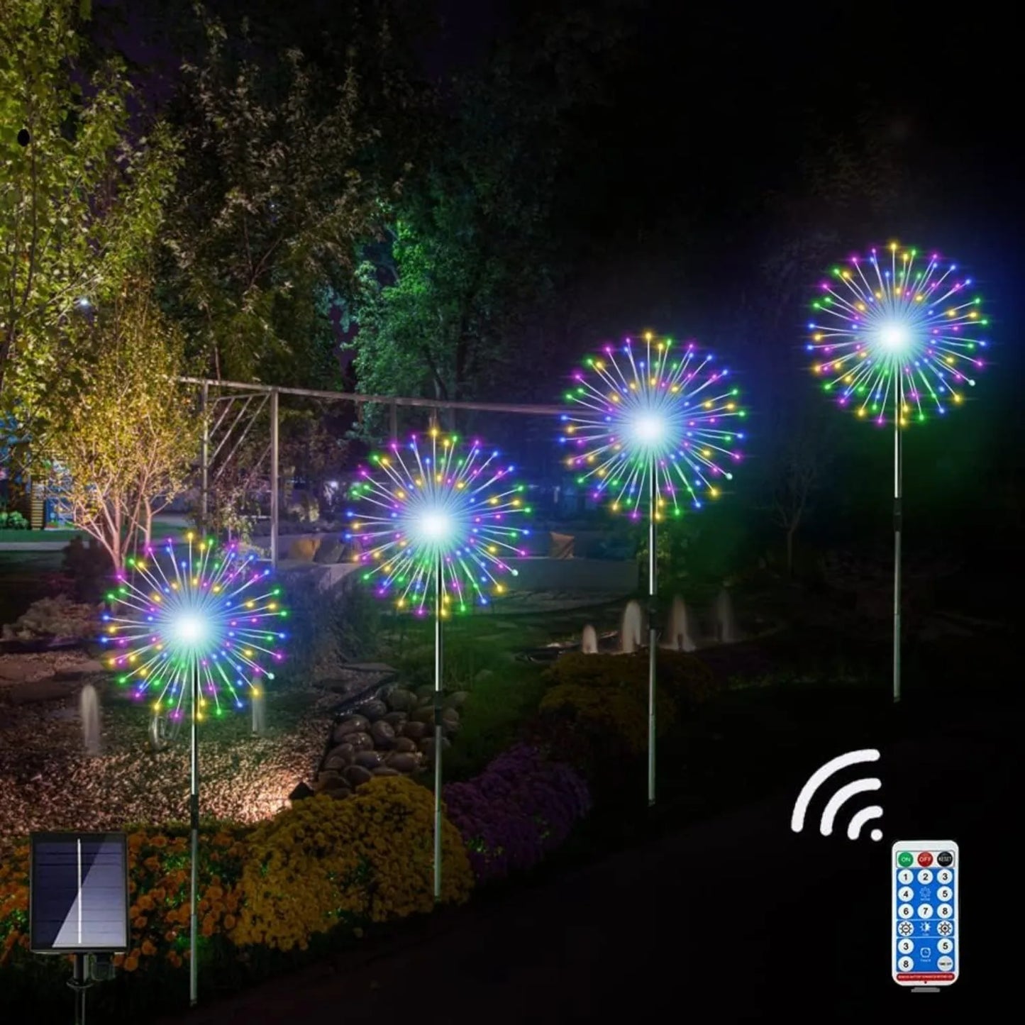 4 Pack Solar Firework String Lights IP65 Waterproof 8 Modes with Remote Outdoor Christmas Decor for Garden Patio Party
