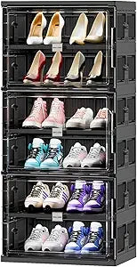 JEKO&JEKO 6 Tiers 24 Pairs Foldable Shoe Rack Organizer Fits Size 12 for Closet Entryway, Large Collapsible Shoe Storage Organiz