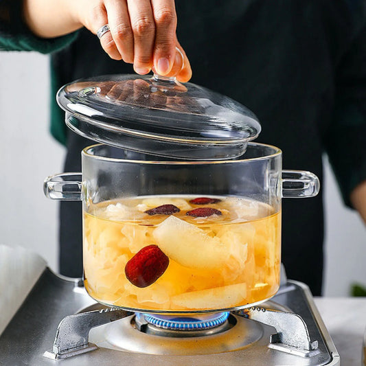 Glass Soup Pots Saucepan with Cover Dust-proof Simmer Pot with Handle for Cooking Ramen Oatmeal Other Dishes shipping from usa