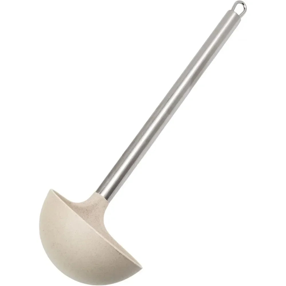 Cream Wheat Straw Ladle with Stainless Steel Handle Kitchen Utensils, 13 Inch