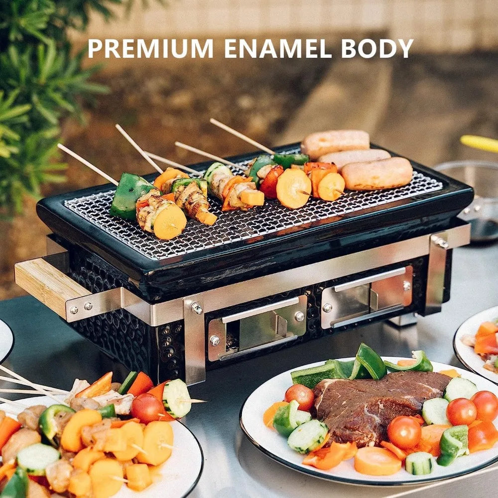 Onlyfire Charcoal BBQ Grill Hibachi Grill with Grid Lifter, Portable Yakitori Grill with Stainless Steel Grate, Barbecue Stove f