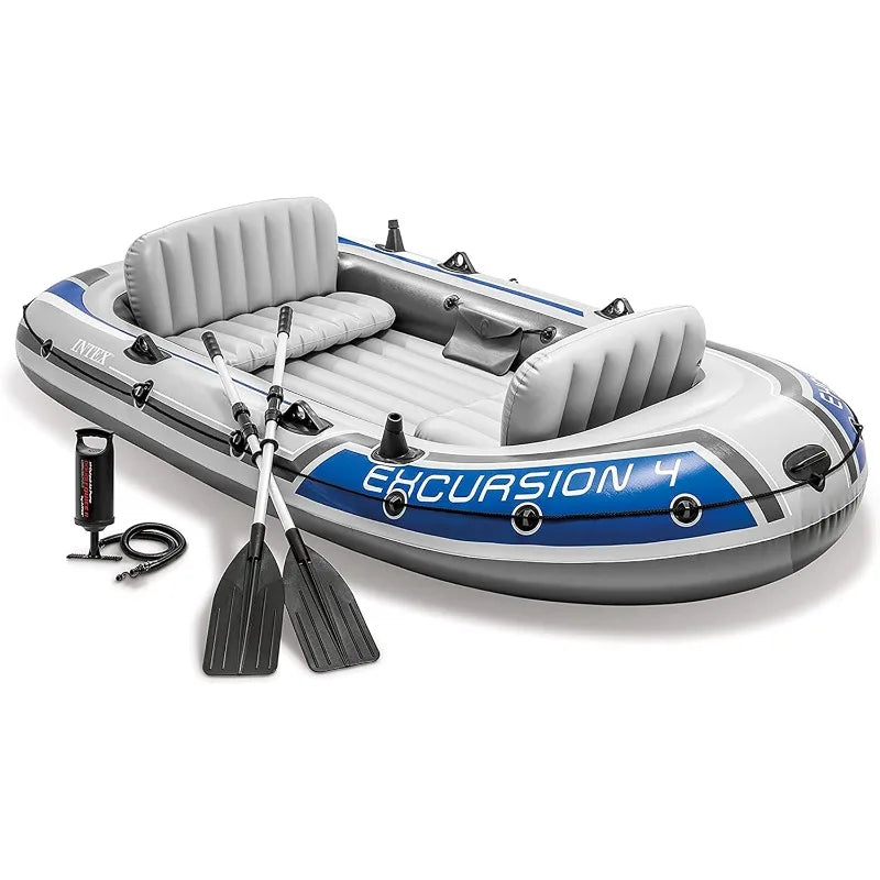 Intex Excursion Inflatable Boat Series with Deluxe 54 Inch Boat Oars and High Output Pump Super Tough PVC