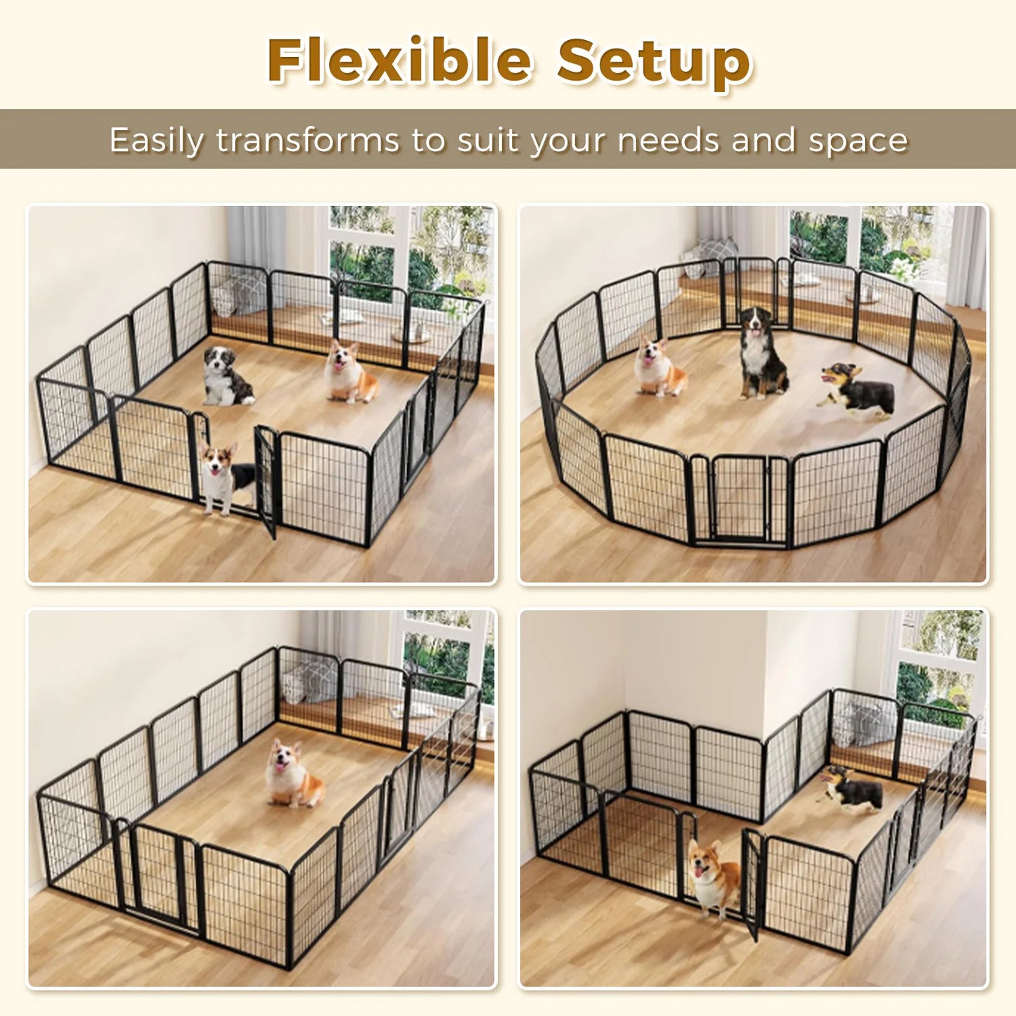 Dog Playpen with Door, Outdoor/Indoor Foldable Metal Pet Fence, Heavy Duty Puppy Exercise Pen for Yard, RV Camping, DIY Pet Cage