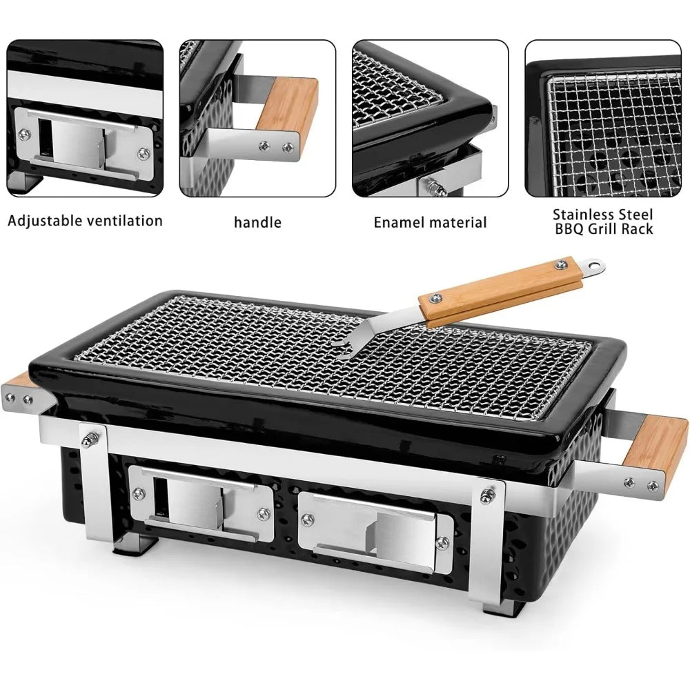 Onlyfire Charcoal BBQ Grill Hibachi Grill with Grid Lifter, Portable Yakitori Grill with Stainless Steel Grate, Barbecue Stove f