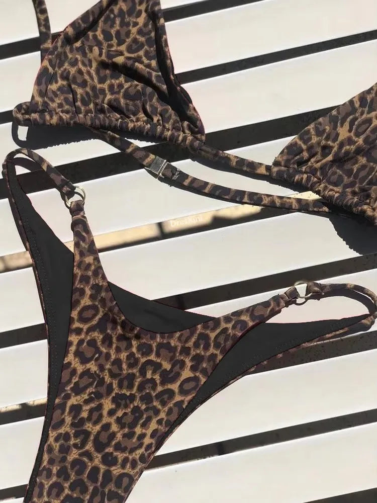 Women Split Swimsuit High Waist Beach Triangle Bikini 2025 New Summer Swimwear Bikinis Set Sexy Leopard Print Bikini 2 Piece Set