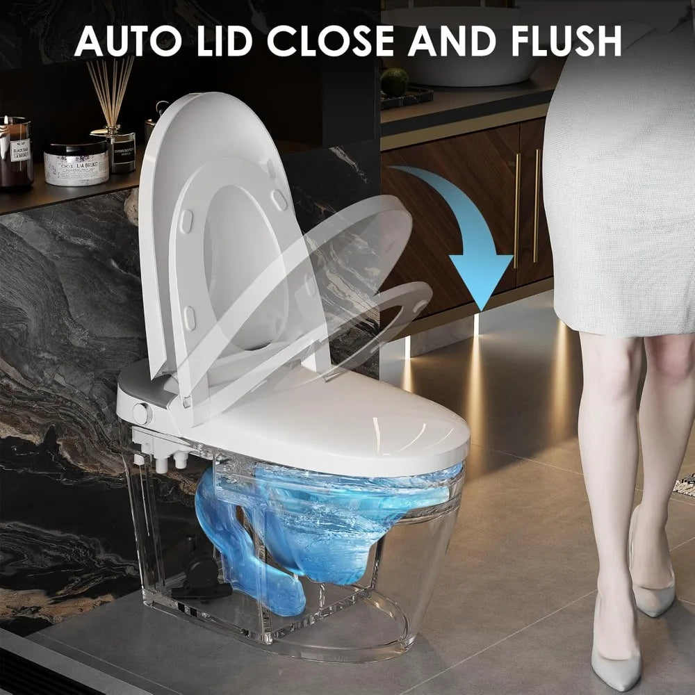 Smart Toilet, Bidet Toilet with Pump Assisted Flush, Foot Sensor Operation, Heated Bidet Seat, Warm Water, Dryer