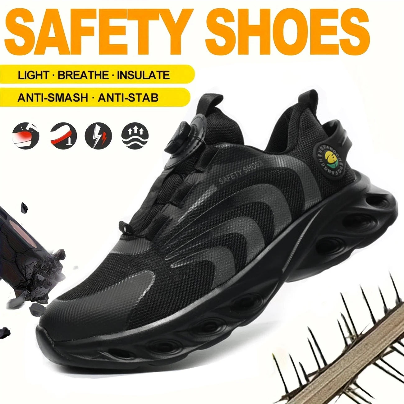 Lace-Free Breathable Lightweight Comfortable Anti-Smashing Anti-Puncture Safety Shoes