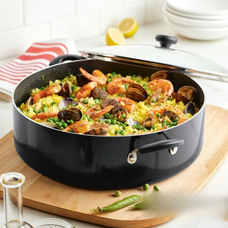 Nonstick Family Pan, Jumbo Cooker with Lid, Easy Clean 14 inch Aluminum Nonstick Covered Family Pan