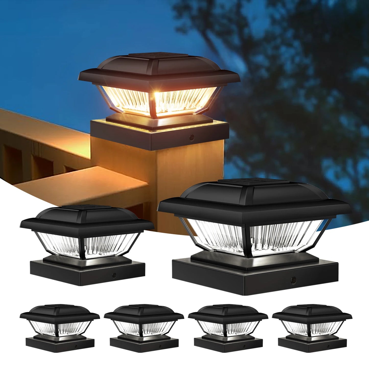 6/12 Pack Solar Post Cap Lights, White/Black, Fits 3.5x3.5-5.5x5.5 Posts for Garden/Fence/Deck/Yard