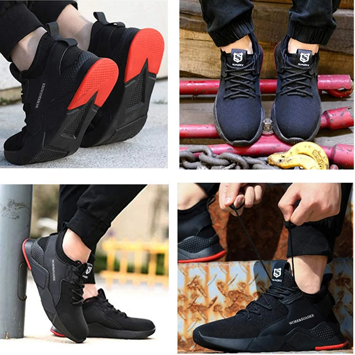SUADEX Men's Work Safety Shoes Steel Toe Cap Anti-Smashing Puncture Proof Construction Boots Non-Slip Breathable Work Footwear