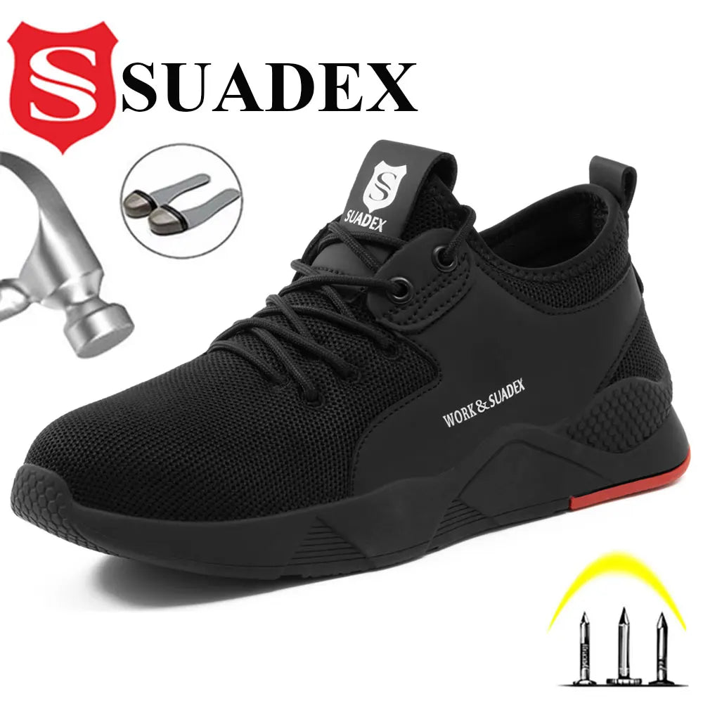 SUADEX Men's Work Safety Shoes Steel Toe Cap Anti-Smashing Puncture Proof Construction Boots Non-Slip Breathable Work Footwear