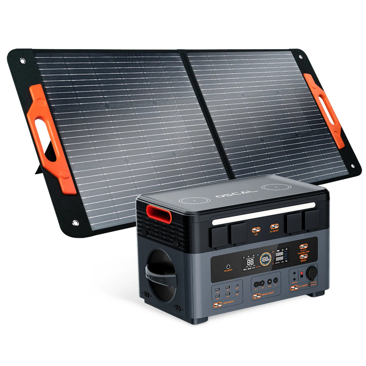 OSCAL PowerMax 2400 Portable Power Station 2400W Solar Generator 1872Wh LiFePO4 Battery with HD Stereo Speakers for Outdoor Camping