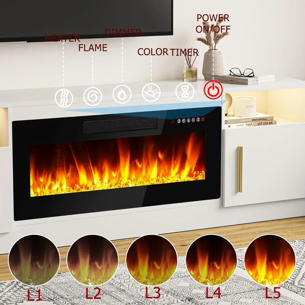 Fireplace TV Stand Entertainment Center with 36" Fireplace, 70" Wooden TV Stand for TVs Up to 80",Media TV Console with High Gl