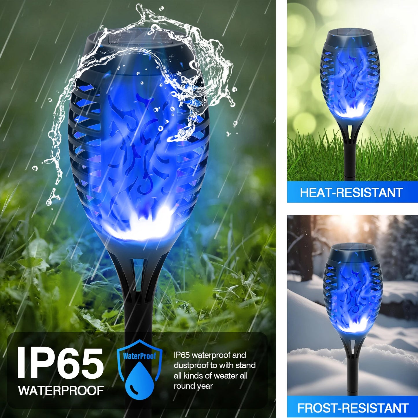 8 Pack Solar Lights Outdoor Blue Solar Torch Flickering Flame Waterproof Garden Decor Solar Landscape Decoration for Lawn Yard
