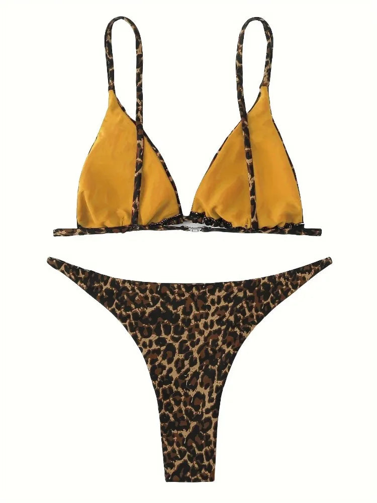 Women Split Swimsuit High Waist Beach Triangle Bikini 2025 New Summer Swimwear Bikinis Set Sexy Leopard Print Bikini 2 Piece Set