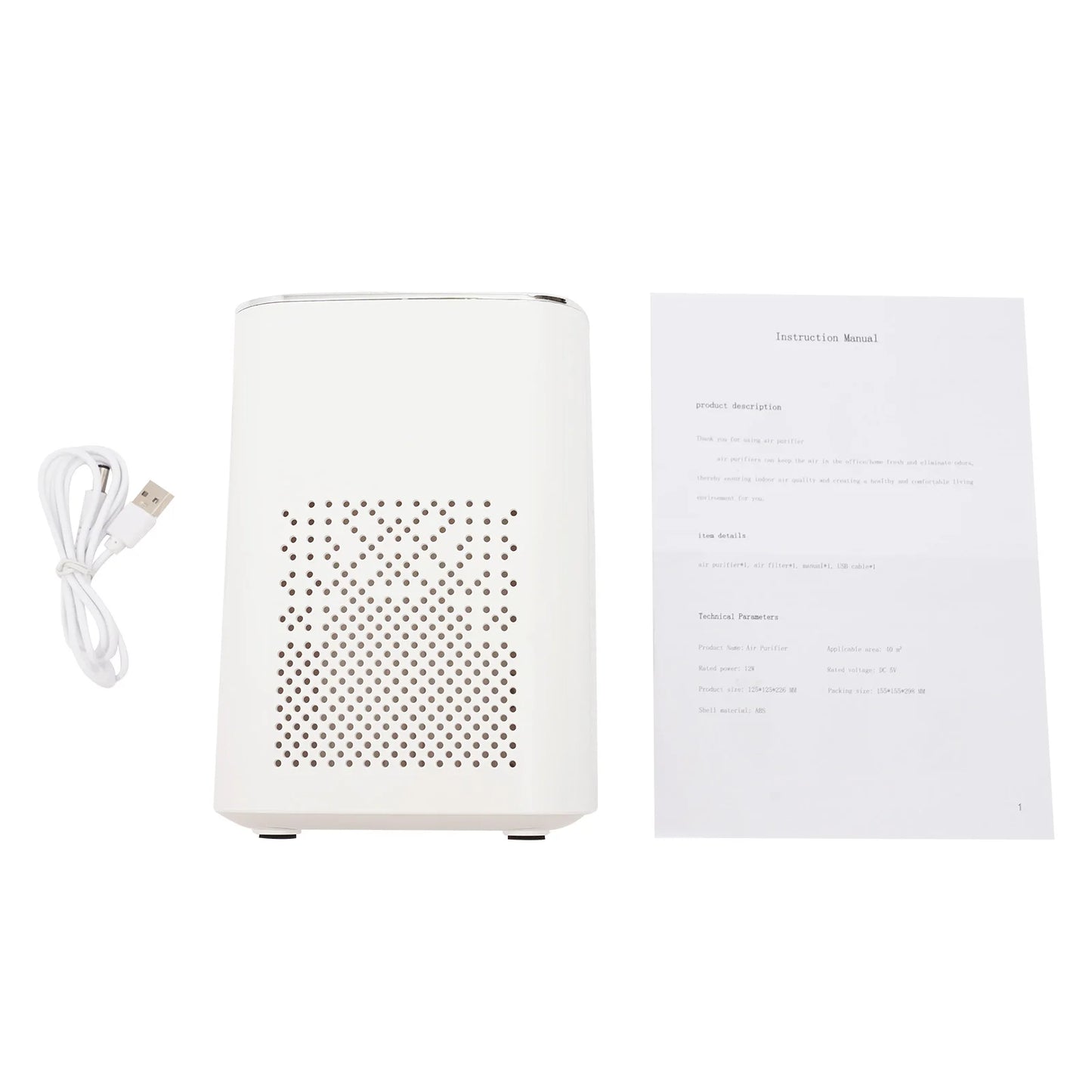 Negative Ion Air Purifier, Tabletop Air Purifier, Portable USB Air Purifier, Low Noise, 215.28ft² Coverage Area, for Home Office