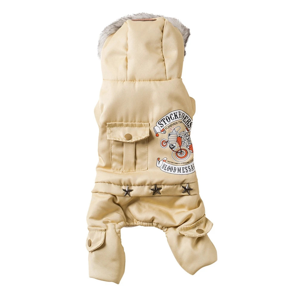 Pet Dog  Thickness Hooded Driver Style Four Legs Cotton Winter Coat Windproof Dog Jumpsuit Warm Small Puppy Dogs Clothing