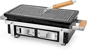 Onlyfire Charcoal BBQ Grill Hibachi Grill with Grid Lifter, Portable Yakitori Grill with Stainless Steel Grate, Barbecue Stove f