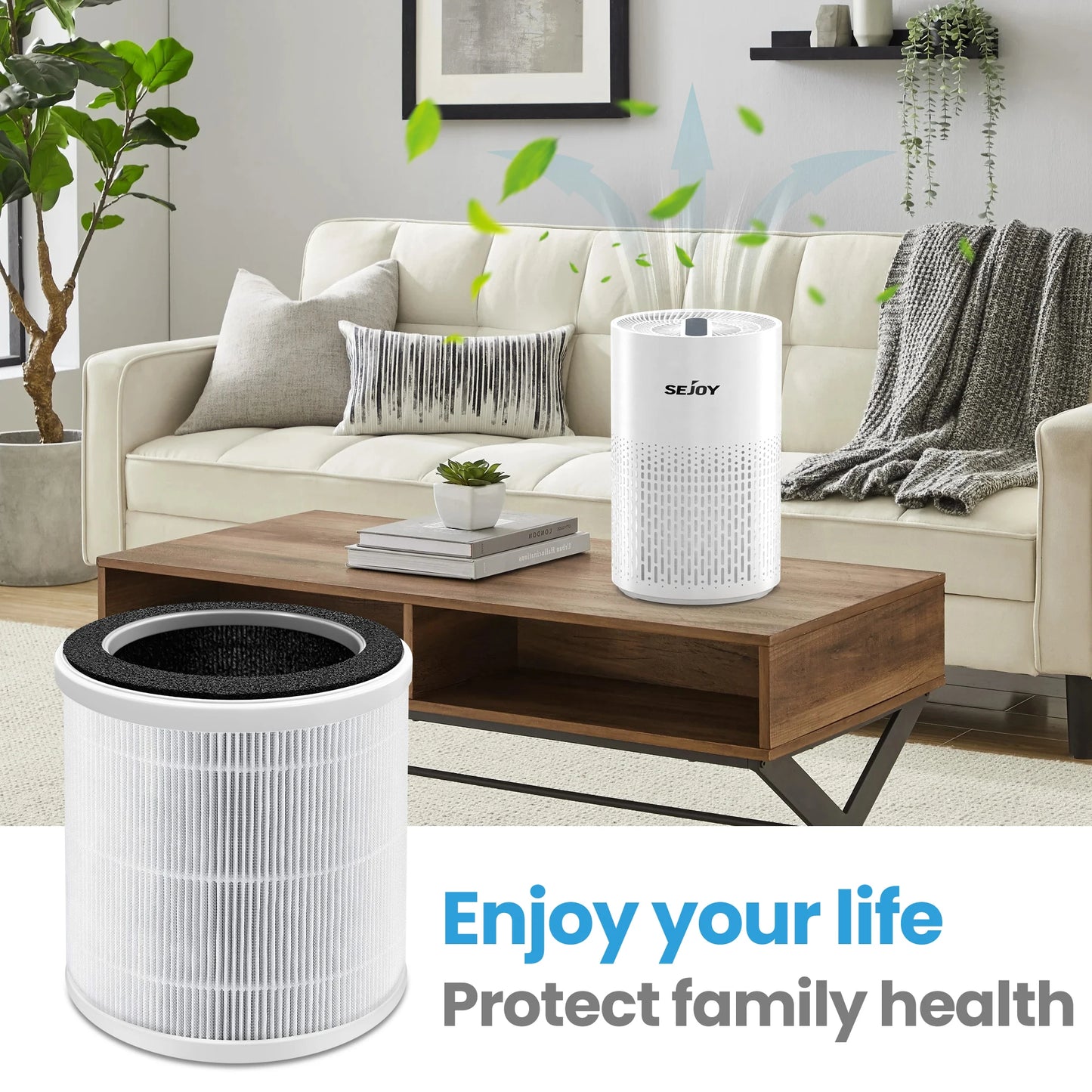Sejoy Air Purifiers for Bedroom H13 True HEPA Air Filter,4 Speeds,Timer,Quiet Air Cleaner for Home, Office, Living Room