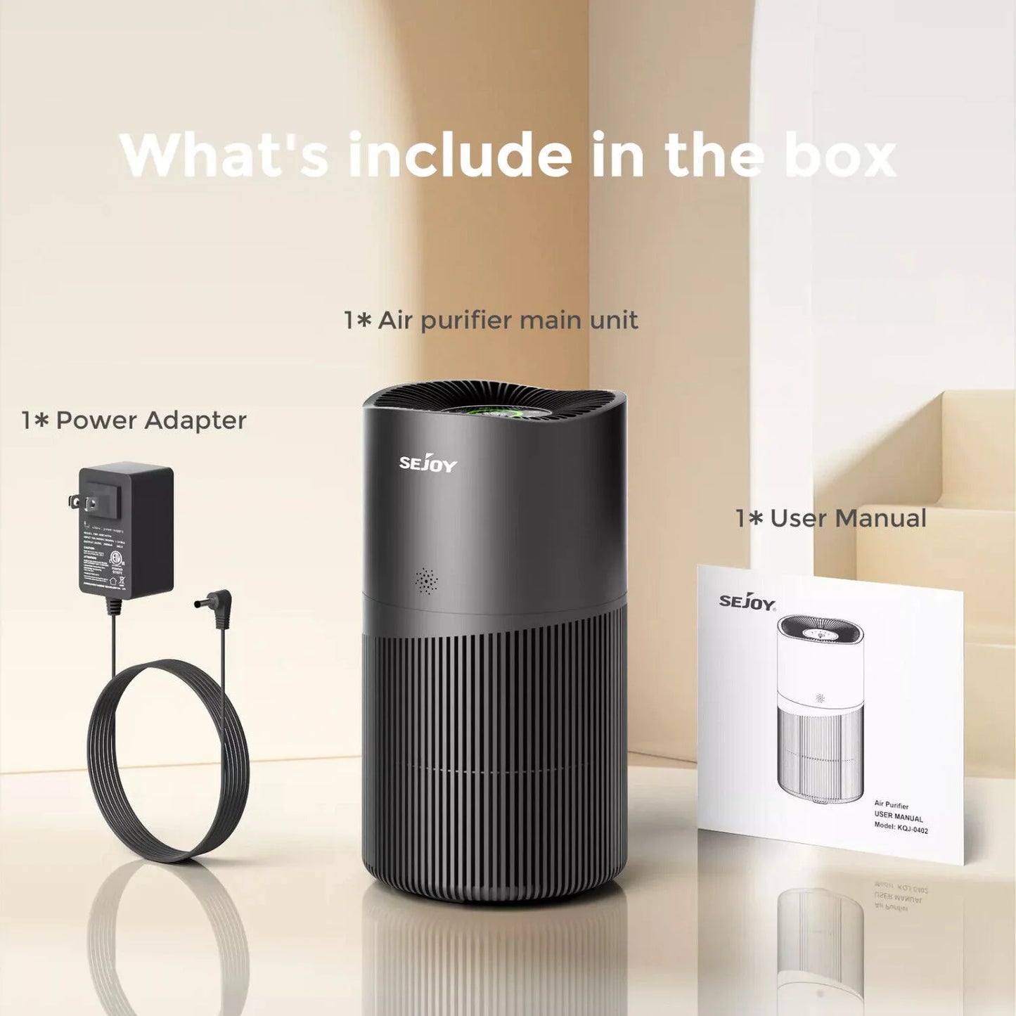 SEJOY 3 Speed HEPA Air Purifier Air Fresh for Home Allergies Dust Pollen CARB Approved Real-Time Air Quality Monitor