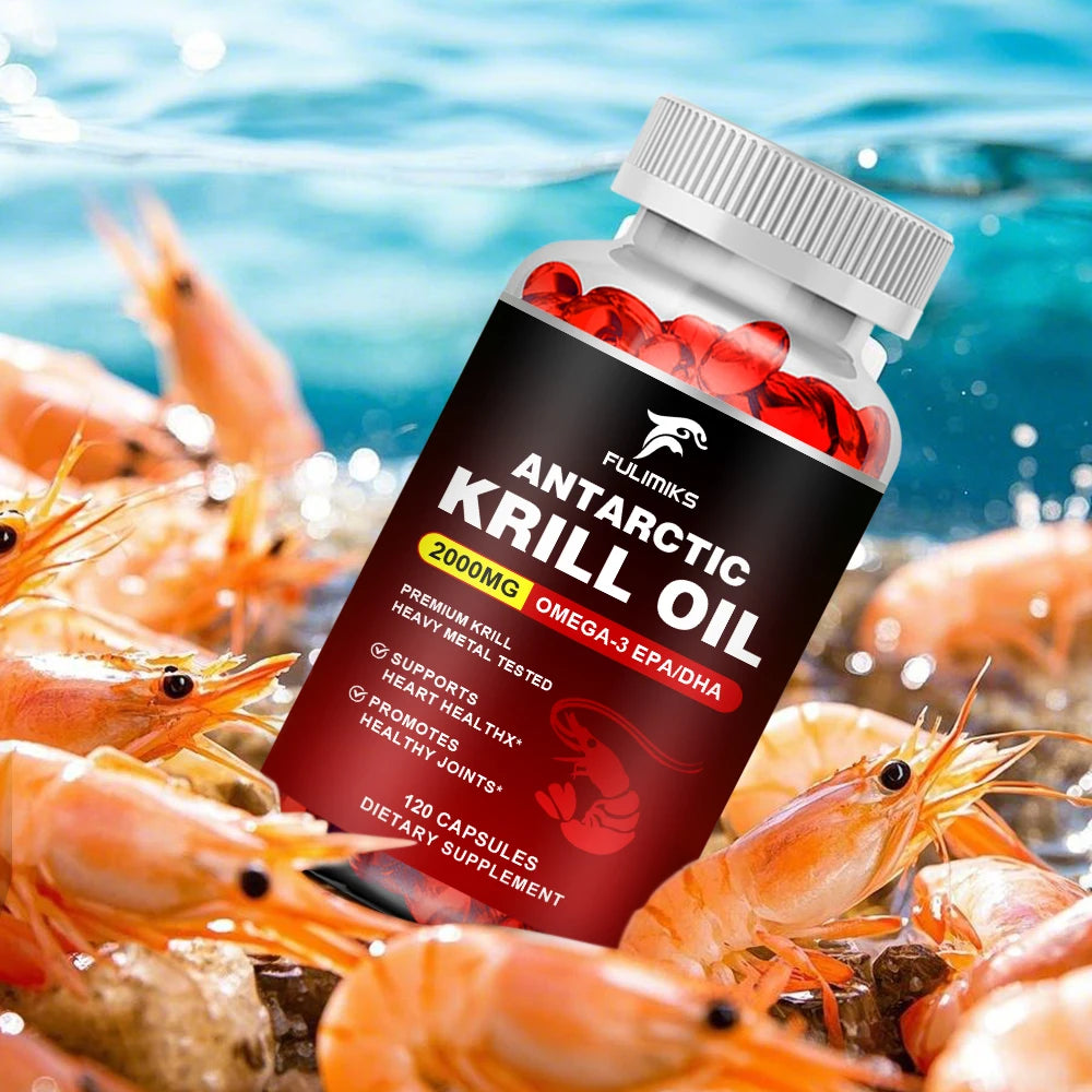 Antarctic Krill Oil 2000mg, Omega-3 EPA, DHA, with Astaxanthin Supplement Sourced from Red Krill, Maximum Strength- 120 Capsules