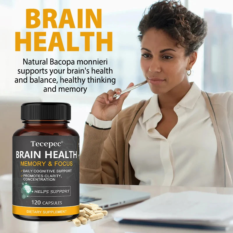Brain Health Supplement Natural Capsules with Bacopa Monnieri Improve Memory and Focus Support Cognitive Clarity