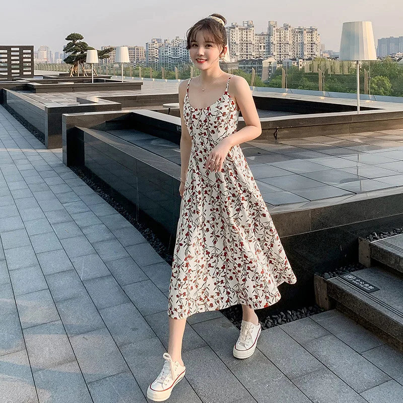 Floral Suspender Dress for Women with Waist Slim Summer Fresh 2025 New Long Skirt for Women