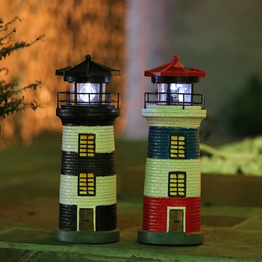 Solar Powered Resin Decorative Lighthouse Light Lighthouse Night Light Lighthouse Lantern Ornament for Home Yard Outdoor Decor