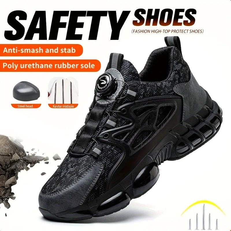 Slack Stab Proof Work Shoes with Elastic Buttons and Lace Up Design