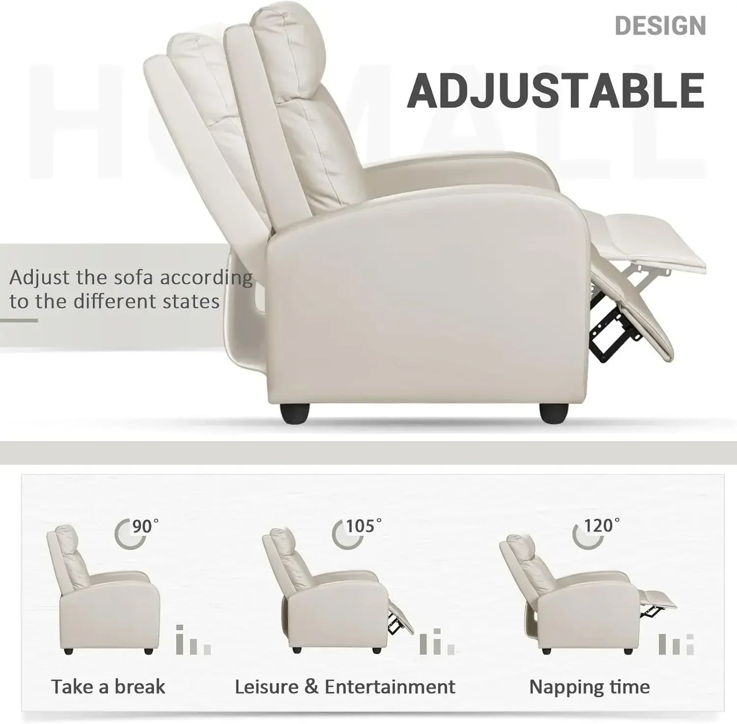 Recliner Chair, Recliner Sofa PU Leather for Adults, Recliners Home Theater Seating with Lumbar Support, (Leather, Beige)