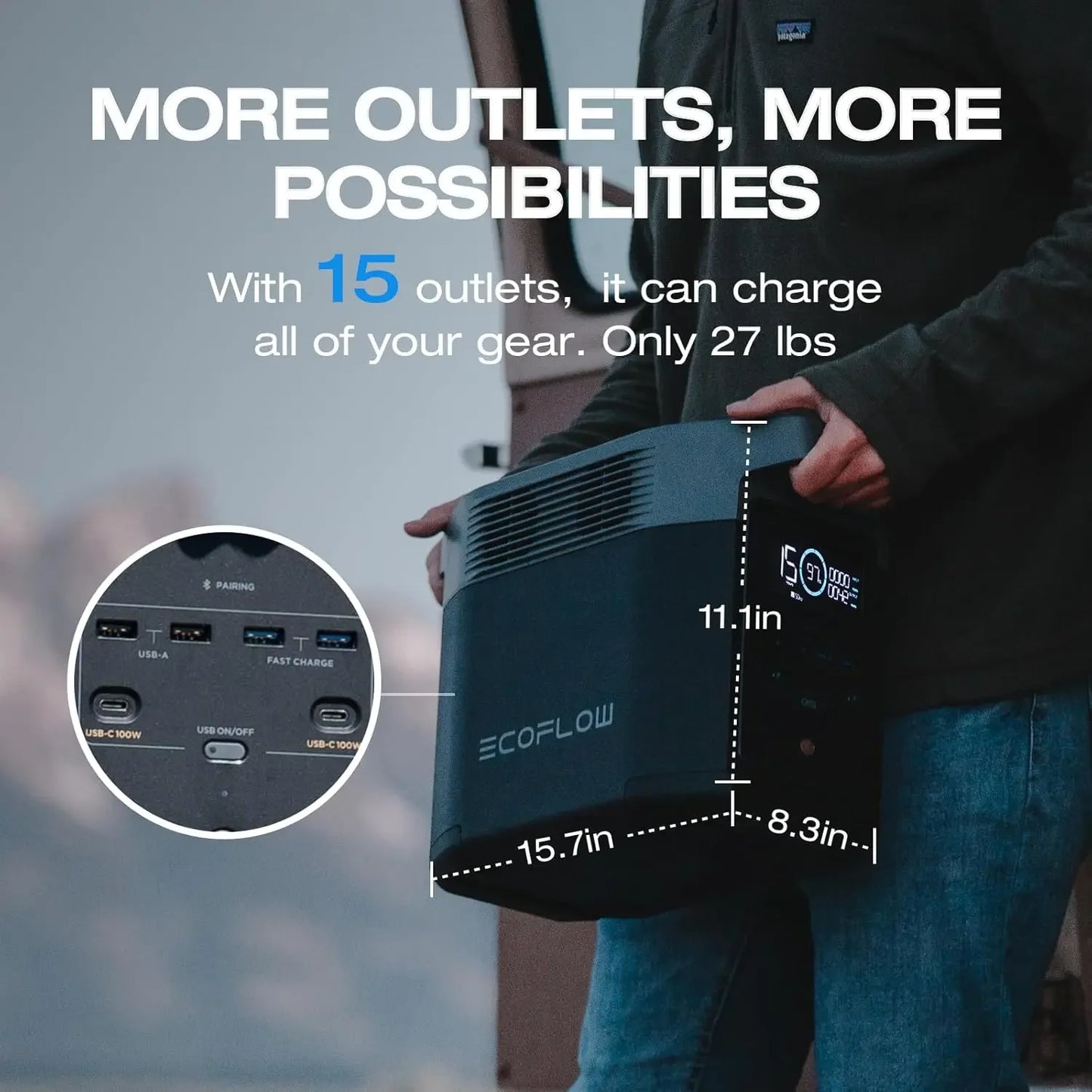 Portable Power Station Delta 2 1024Wh LiFePO4 Battery 1800W AC Output 100W USB-C Solar Generator for Home Backup Camping and RVs