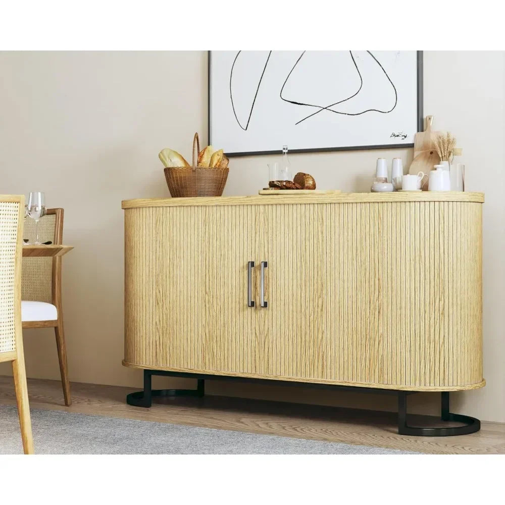 Sideboard Buffet Cabinet with Storage, 54.3" Fluted Buffet Cabinet with Tambour, Sideboard Buffet with Adjustable Shelves