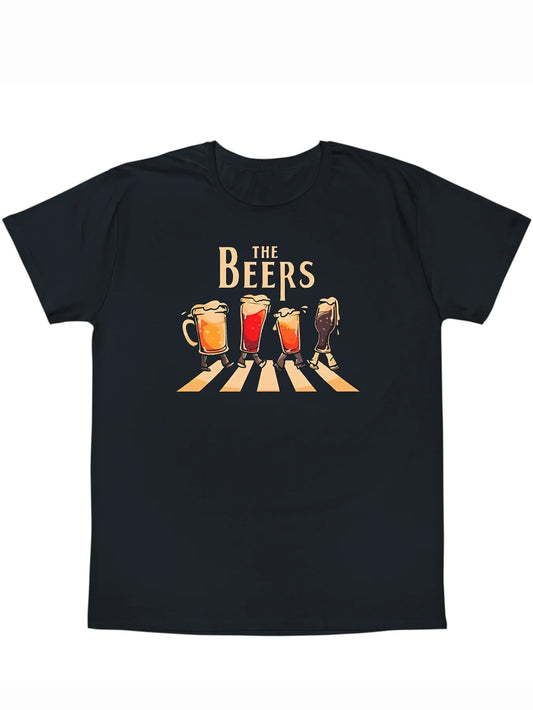 Men'S "The Beers" Graphic Black T-Shirt - Casual Cotton, Short Sleeve